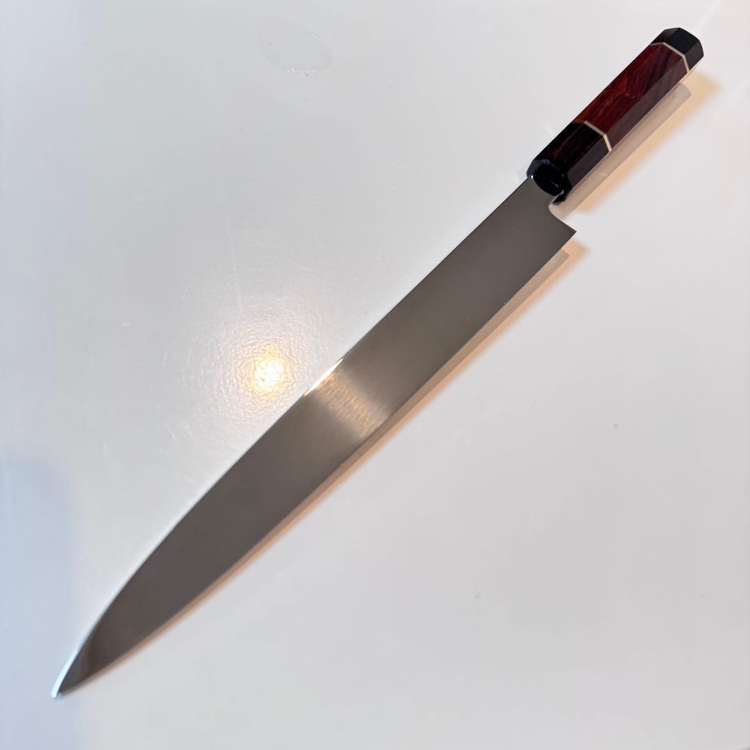 【鞘付き】 270mm 柳刃包丁 鏡面　天然木八角柄 刺身包丁 全鋼