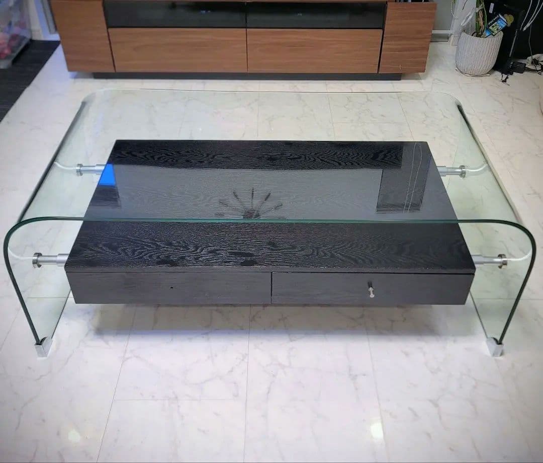 値下げ◆モダン◆ガラスセンターテーブル◆強化ガラス◆引取可