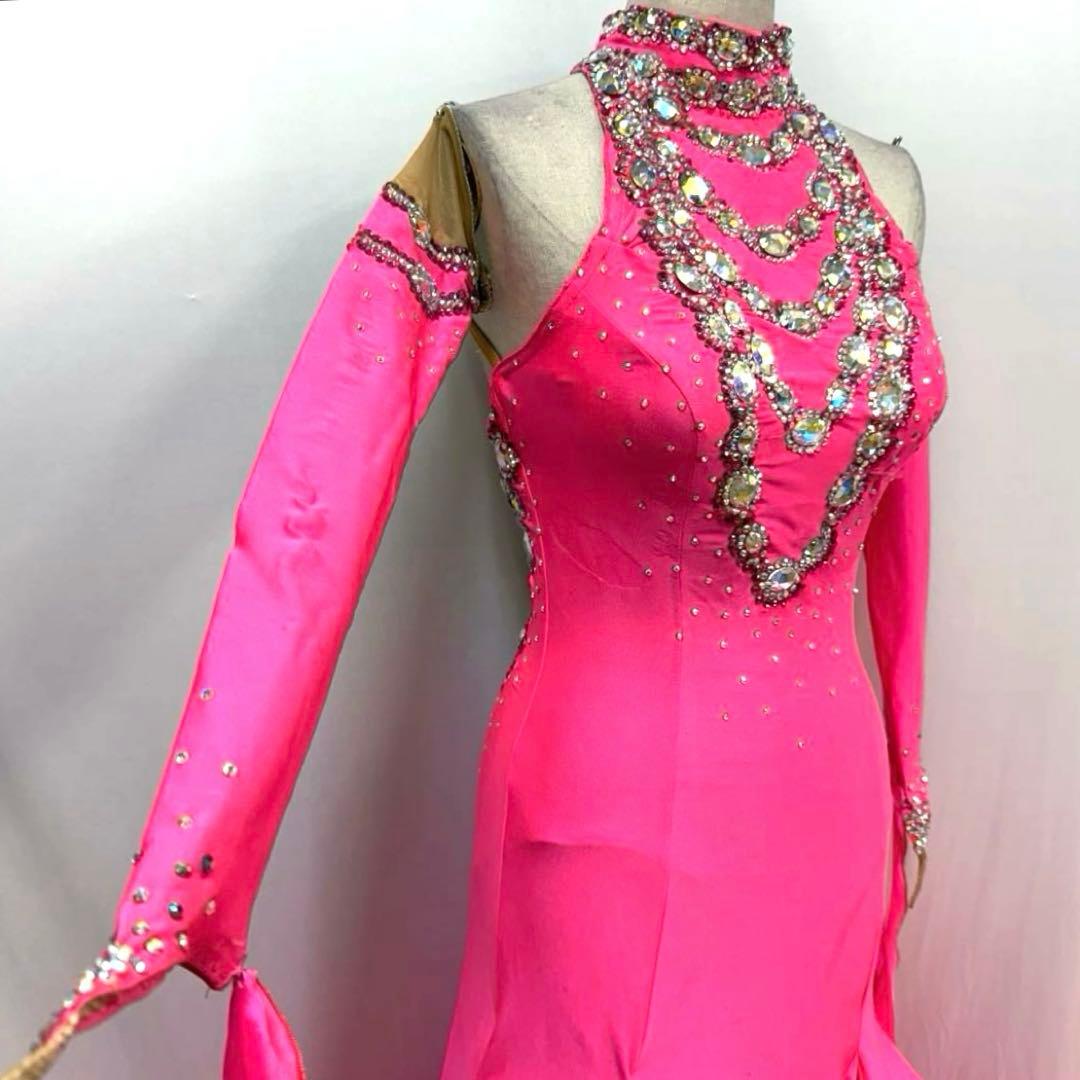 Y5697★SM★ピンク オーストリッチ スワロ スタンダードドレス☆社交ダンス