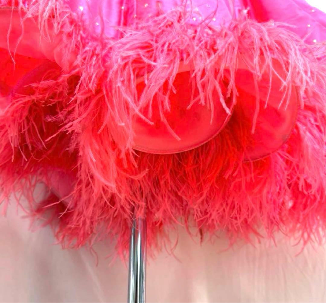 Y5697★SM★ピンク オーストリッチ スワロ スタンダードドレス☆社交ダンス