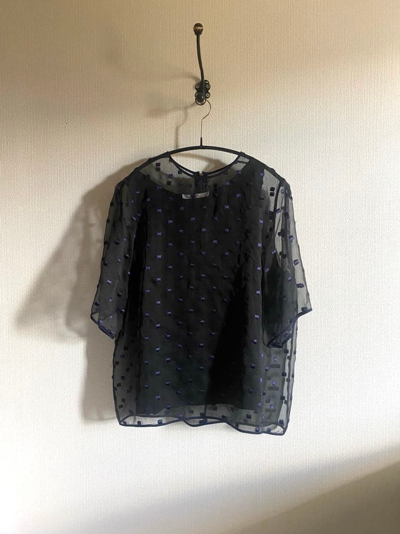 Chloe クロエ　シルクシフォン　ブラウス　半袖　ネイビー　S