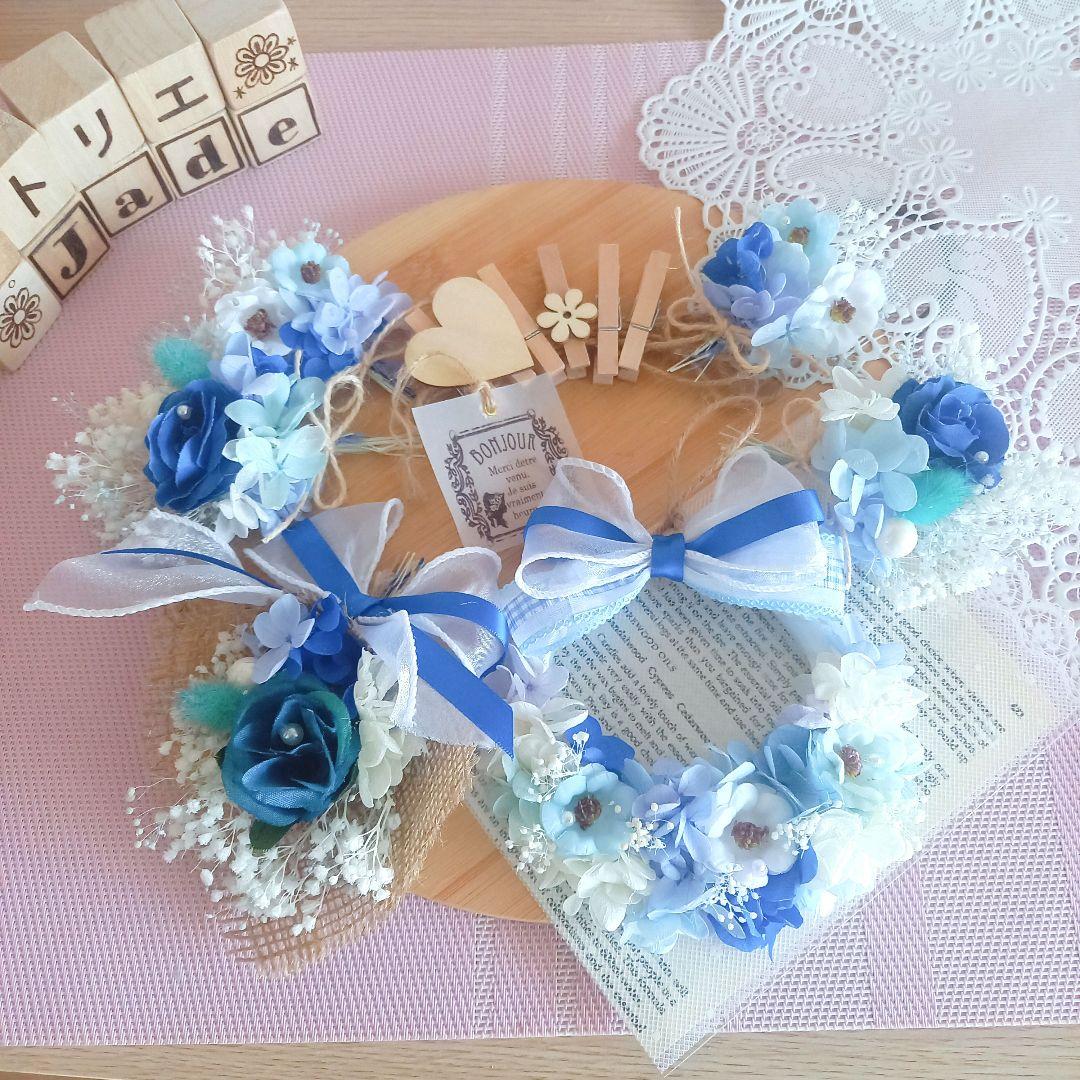 No27 ホワイト＆ブルー 爽やかマリンカラーフラワーガーランド⸜❤︎⸝‍