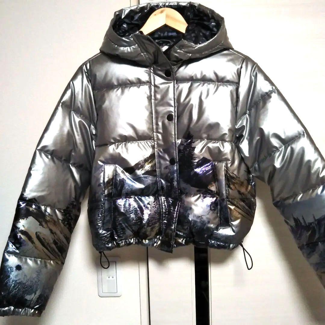 美品 Desigual デシグアルメタリックショートパデッドジャケット 短丈