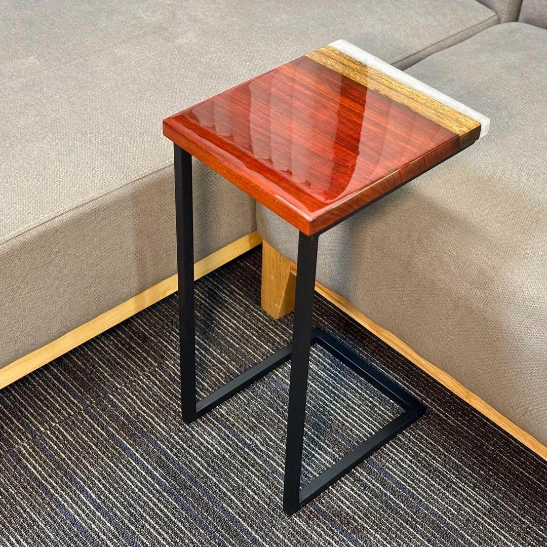 サイドテーブル アイアン 木製 一枚板 コの字 アンティーク ベッド 北欧 無垢