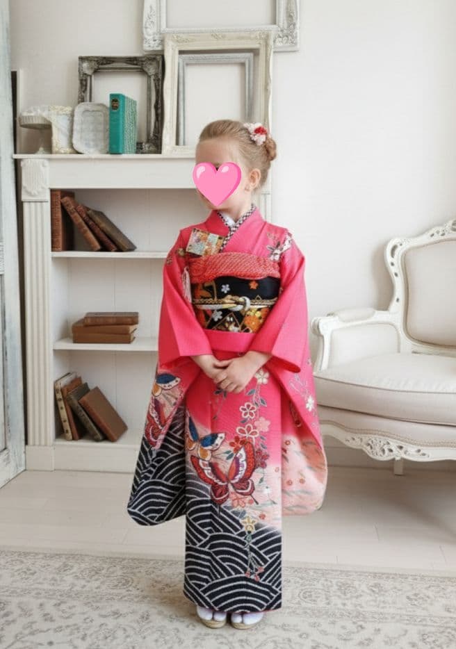 本格的☆正絹☆赤ピンクの着物に黒の袋帯