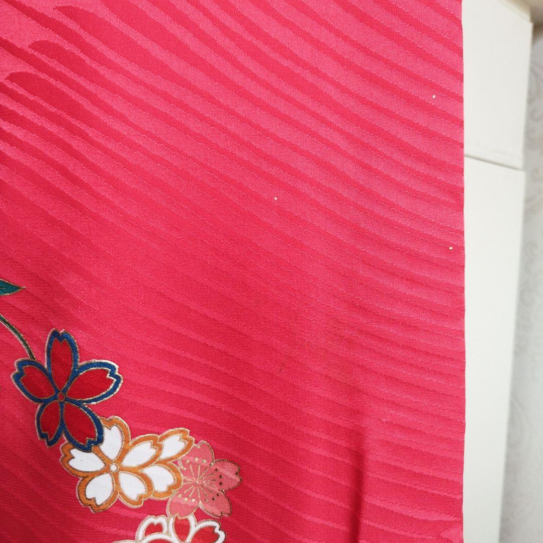 本格的☆正絹☆赤ピンクの着物に黒の袋帯