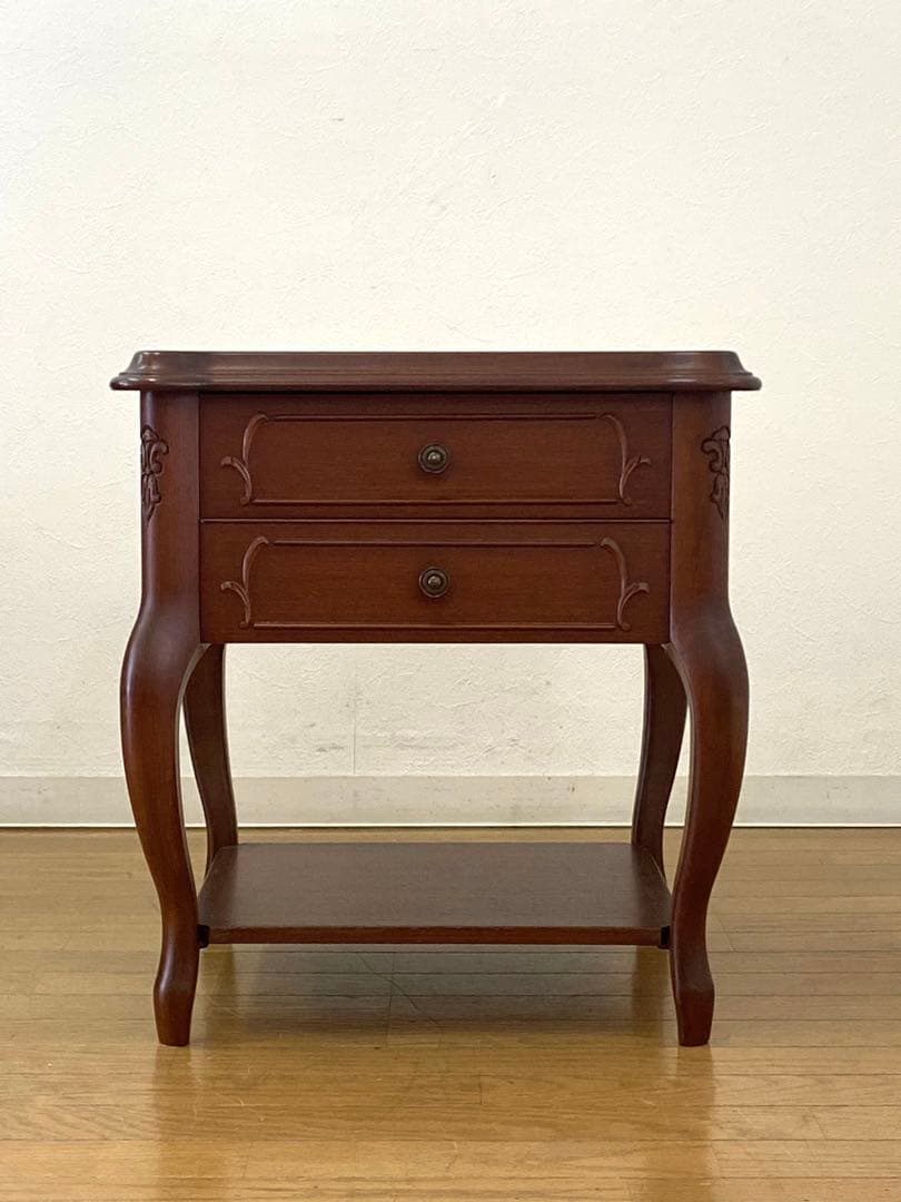 美品 アンティーク調 彫刻 ベッド サイドテーブル チェスト コンソール 引出し