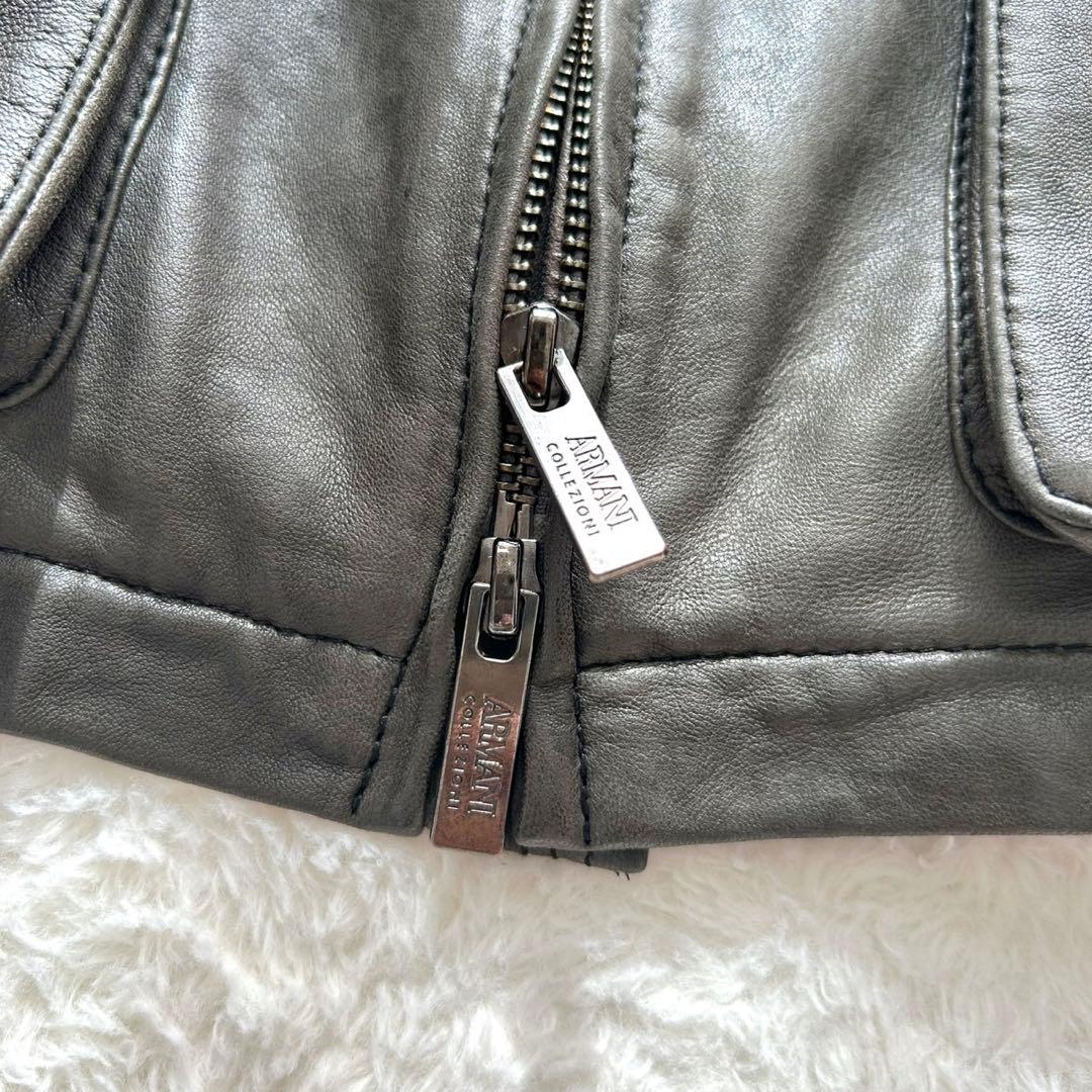 ARMANI COLLEZIONI 羊革 フーデッド レザージャケット 48