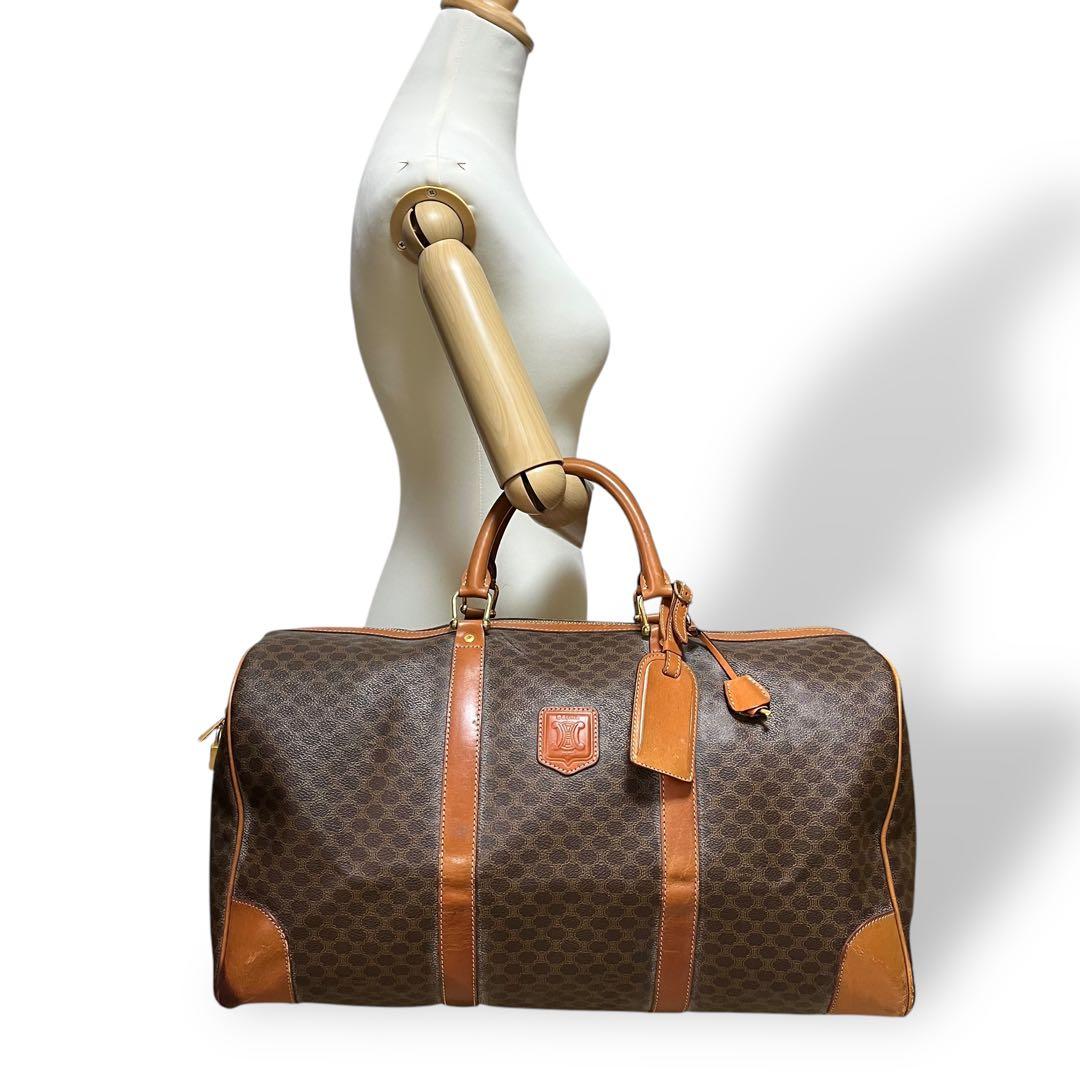 良品 4671 CELINE セリーヌ ボストンバッグ マカダム柄 ブラウン