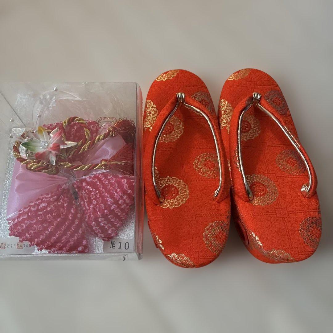 お祝い着　七五三　女の子総絞り着物　正絹　草履　髪飾り