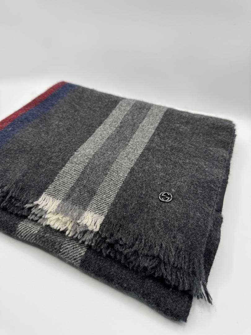 GUCCI ウールカシミヤマフラー グレー