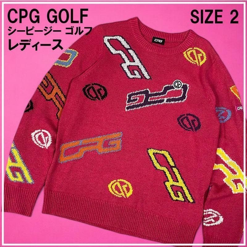 美品 CPG シーピージーゴルフ ウール混 ニット セーター ロゴ 柄 2