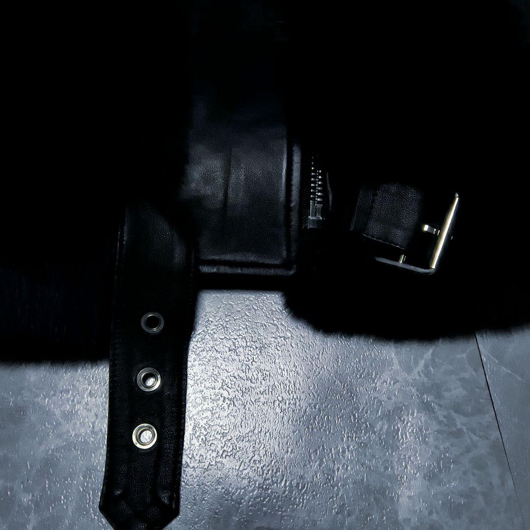 フォックスファー付き リアルレザー ライダースジャケット 黒 極美品