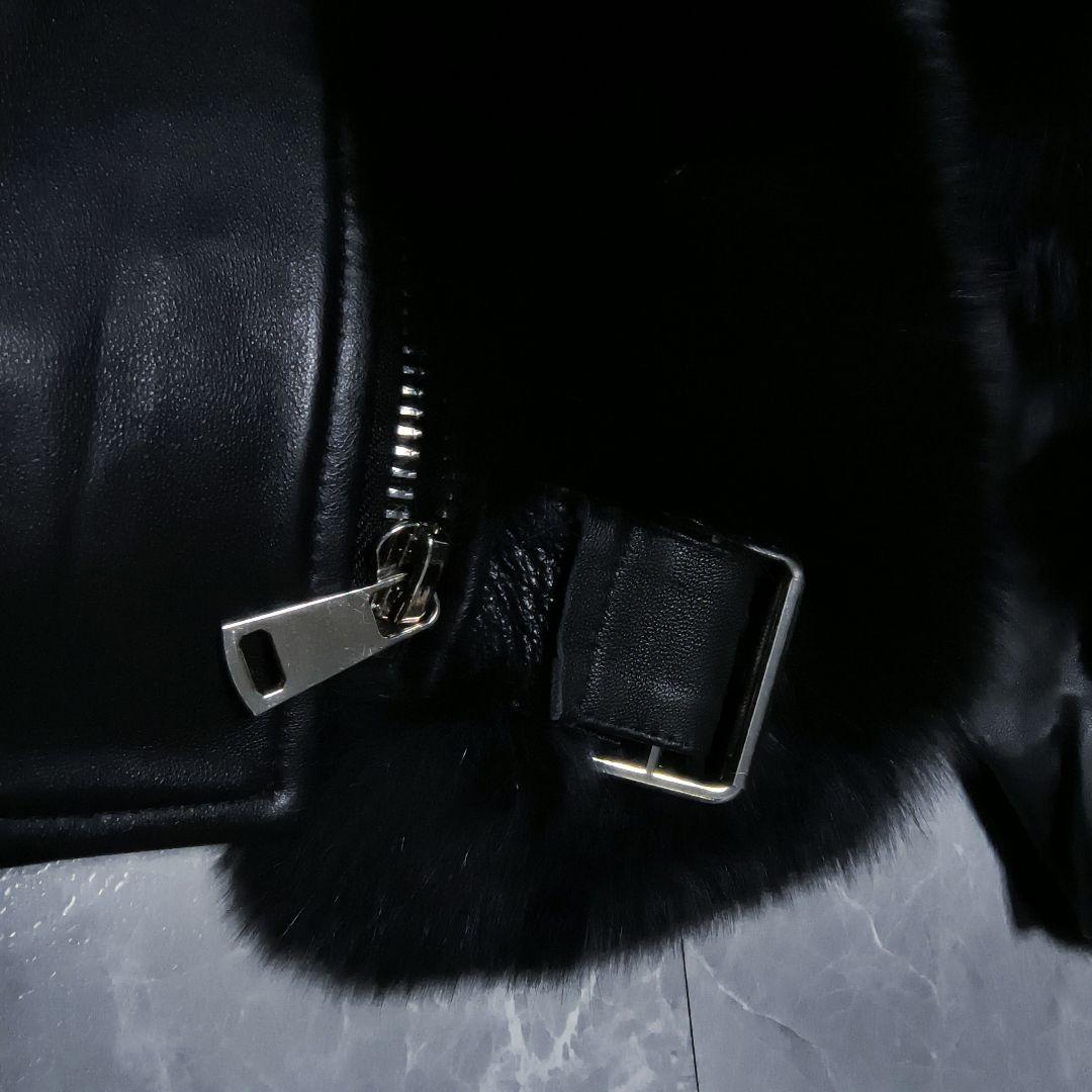 フォックスファー付き リアルレザー ライダースジャケット 黒 極美品