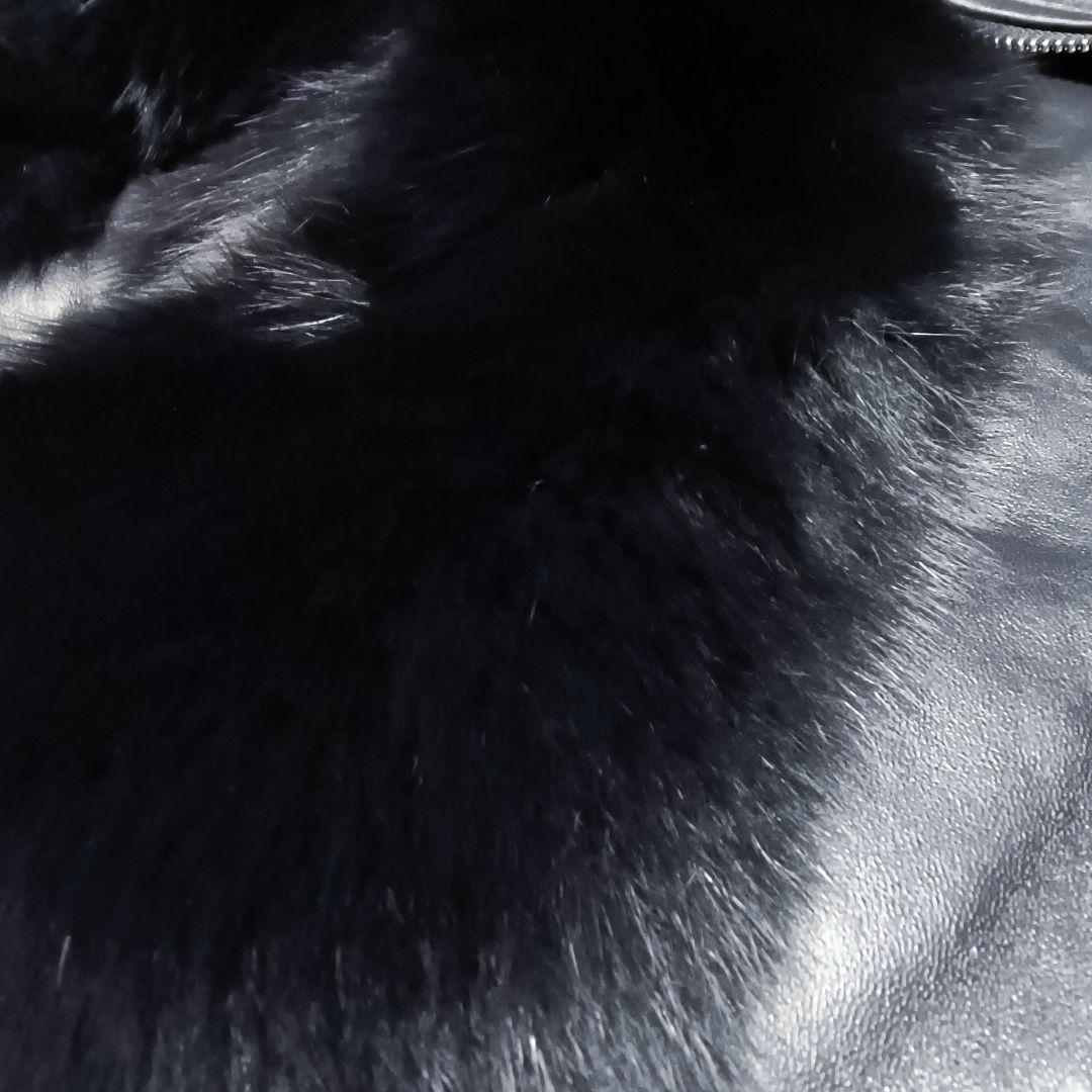 フォックスファー付き リアルレザー ライダースジャケット 黒 極美品