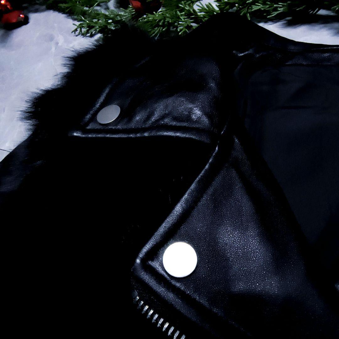 フォックスファー付き リアルレザー ライダースジャケット 黒 極美品