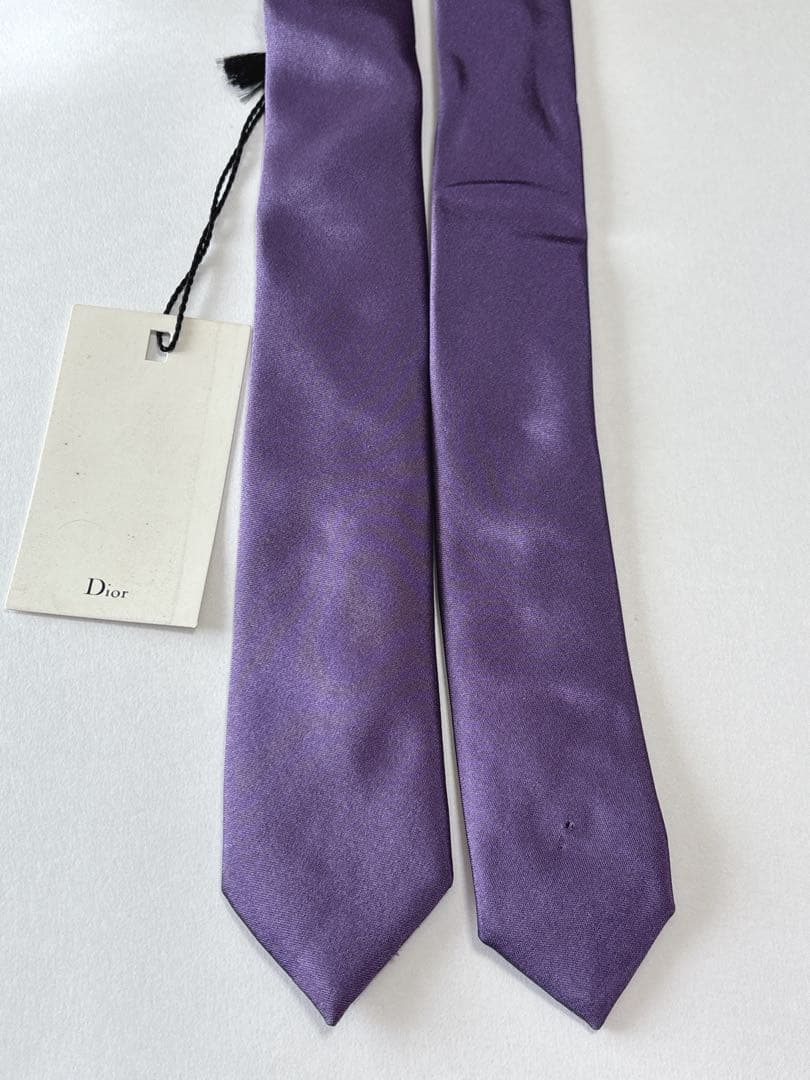 ディオールオム ネクタイ シルク 無地 光沢 細身 CDプレート パープル 美品
