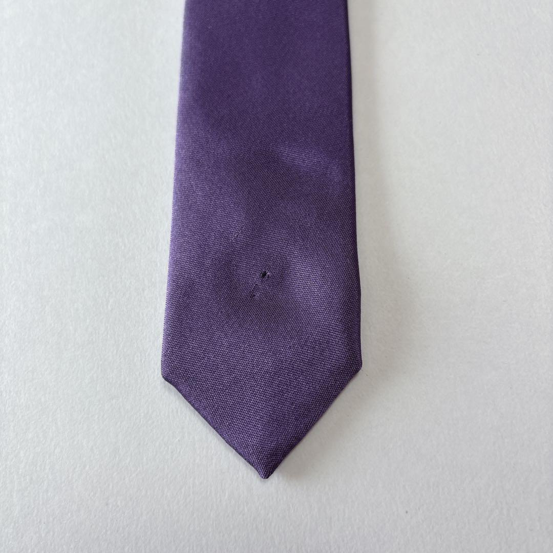 ディオールオム ネクタイ シルク 無地 光沢 細身 CDプレート パープル 美品