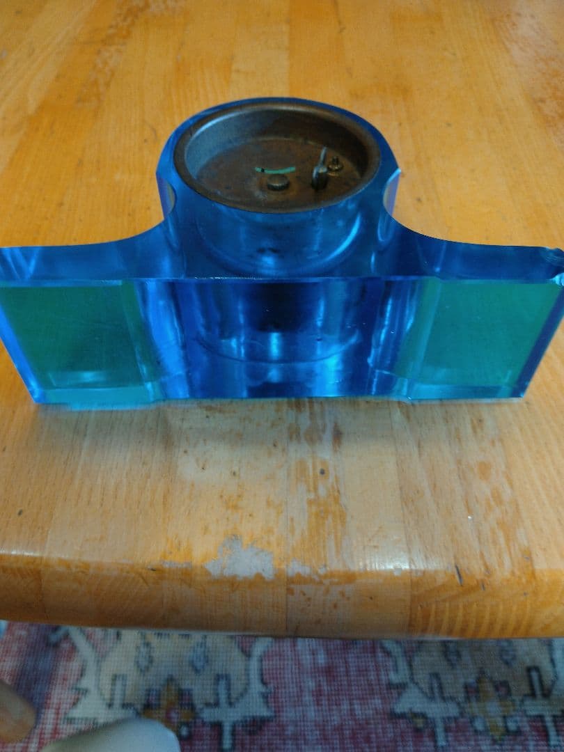 精工舎　青いウランガラス　置時計　ヴィンテージ　稼動品　ゼンマイ式