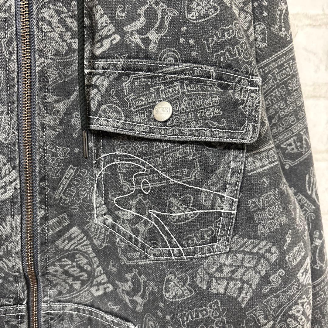 【美品】 CHUMS ウォームデニムパーカー ジャケット 刺繍　グレー　M