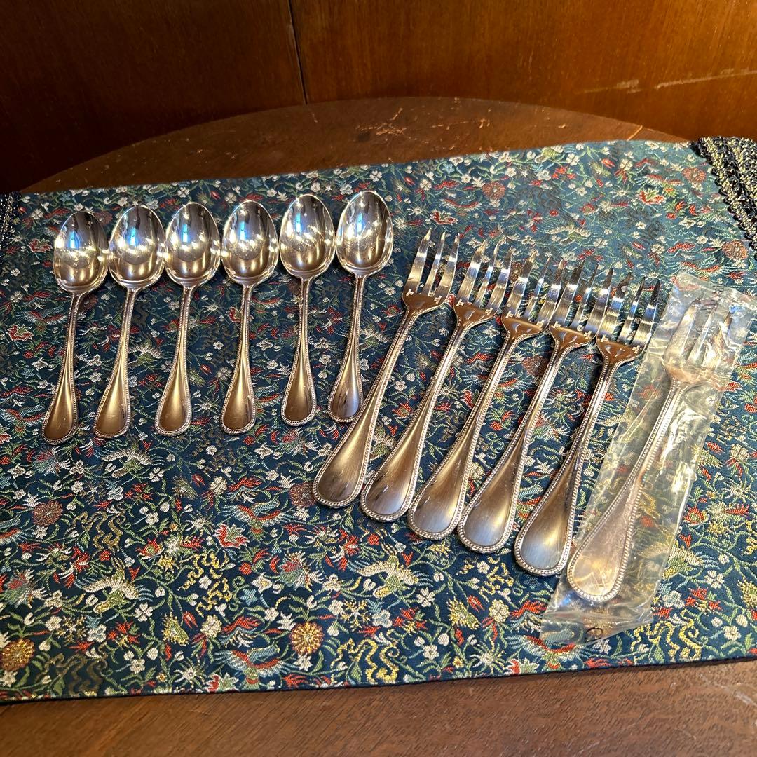 美品Christofleクリストフル パールコーヒースプーンケーキフォーク各6本