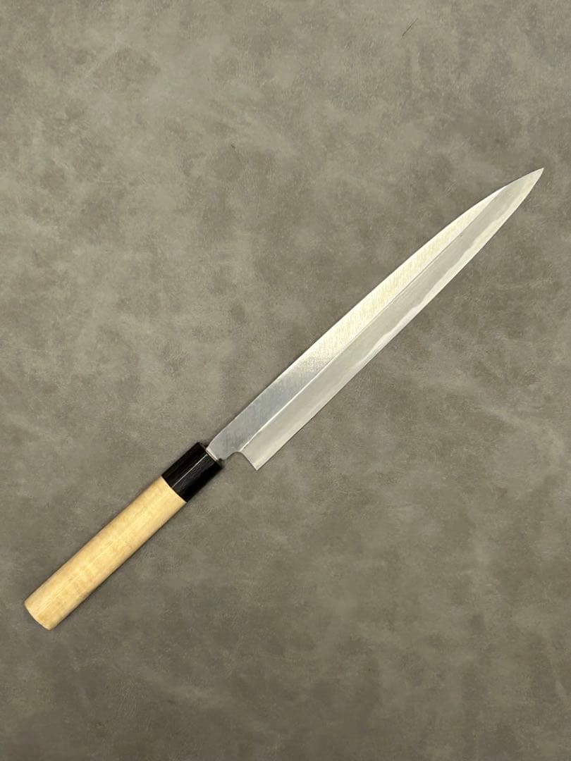 柳刃 包丁 240mm 安来鋼青紙２号 朴シノギ柄 ②