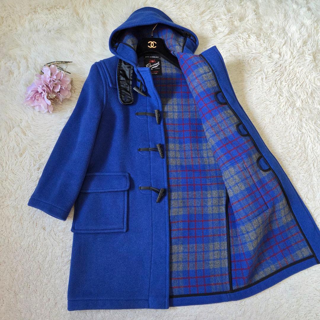 美品 グローバーオール ダッフルコート サイズ S相当 チェック ブルー