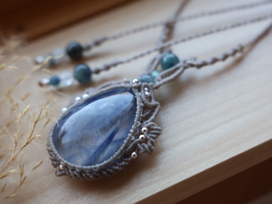 カイヤナイトインクォーツ(日本鑑別あり) マクラメ　ネックレス