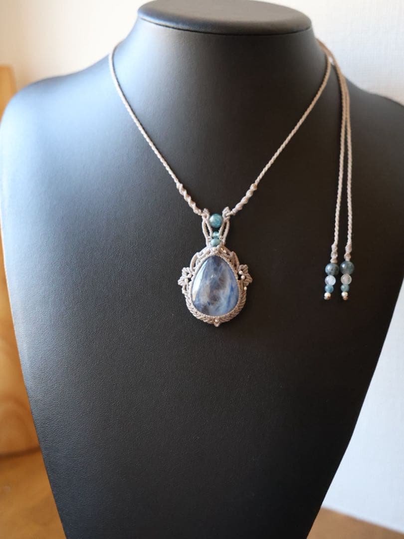 カイヤナイトインクォーツ(日本鑑別あり) マクラメ　ネックレス