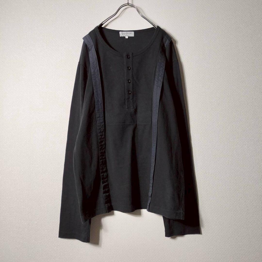 ヨウジヤマモトプールオム サスペンダー風カットソー ロンＴ コットン 綿 黒