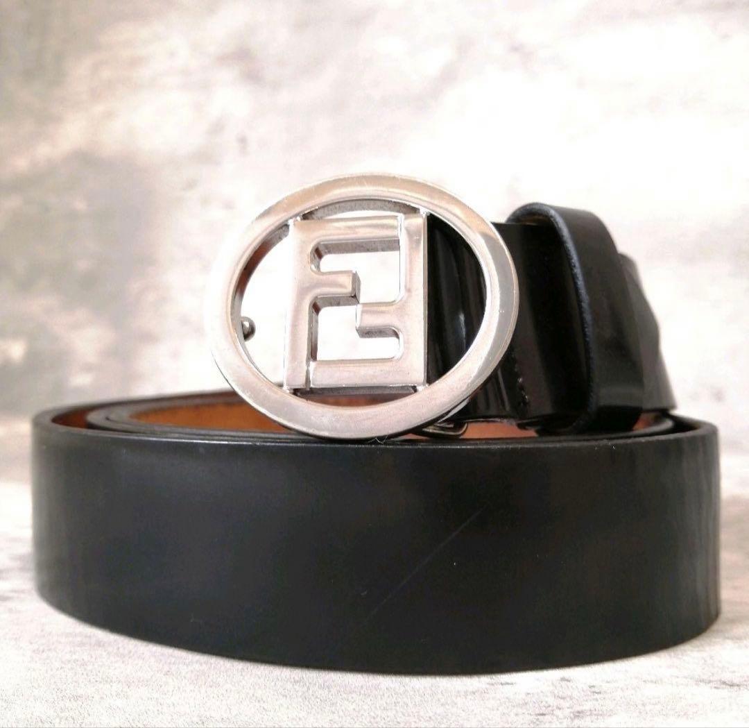 FENDI フェンディ シルバー バックル ベルト 黒 FF バックル金具