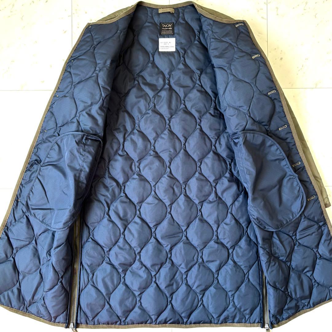 美品　ミリタリー クルーネックダウンコート ロング　カーキ　サイドスリット