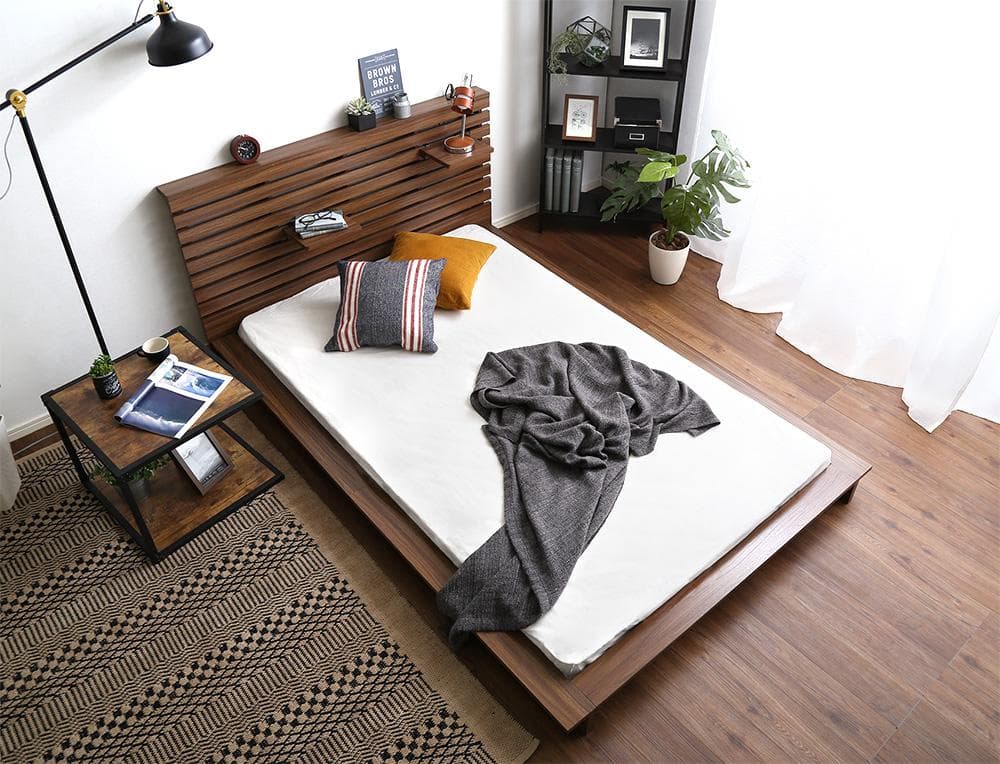 【ブラウン　シングル】 おしゃれなフロアベッド　ロースタイル <フレームのみ>