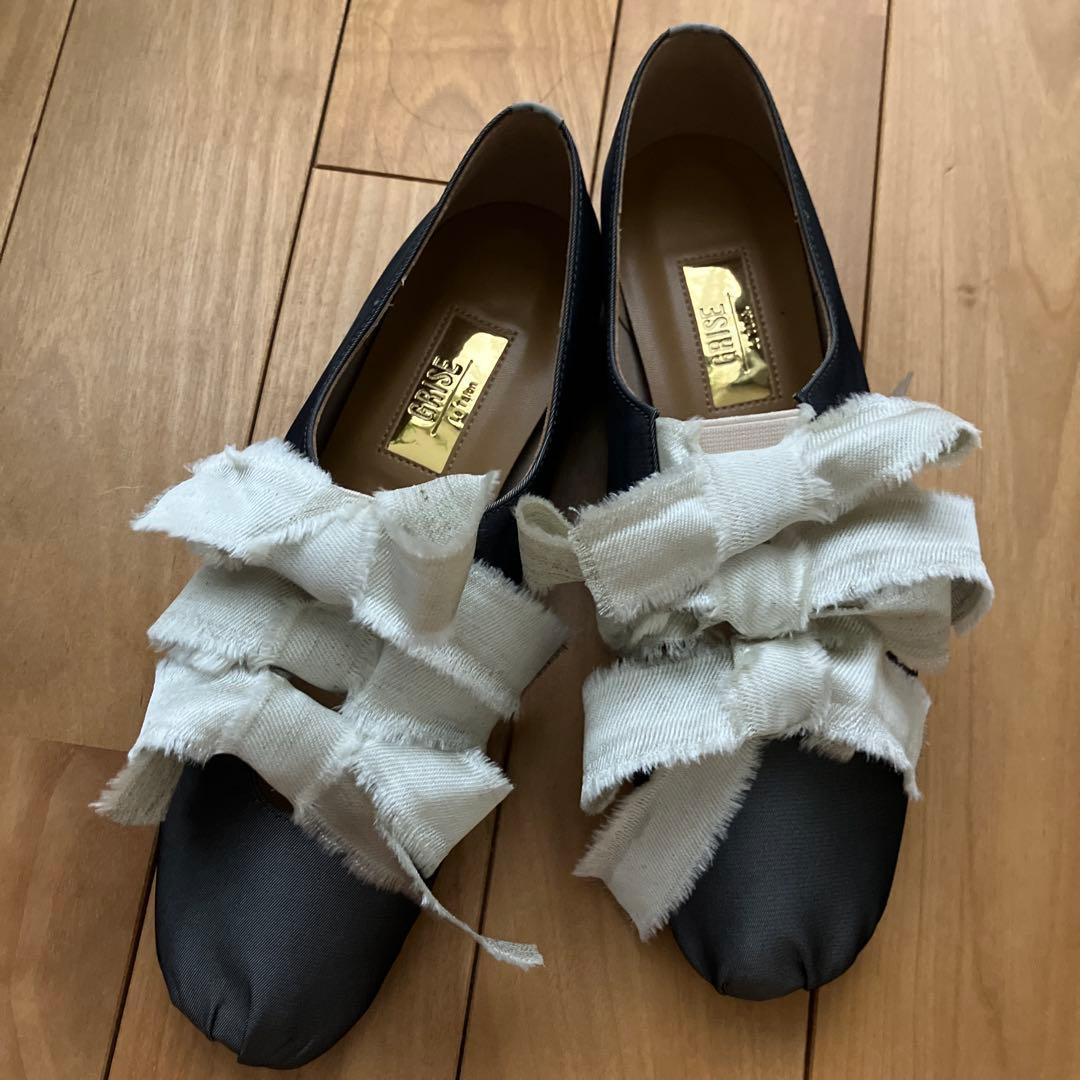 【新品】GRISE サテンリボンバレリーナ 23.5 グレー