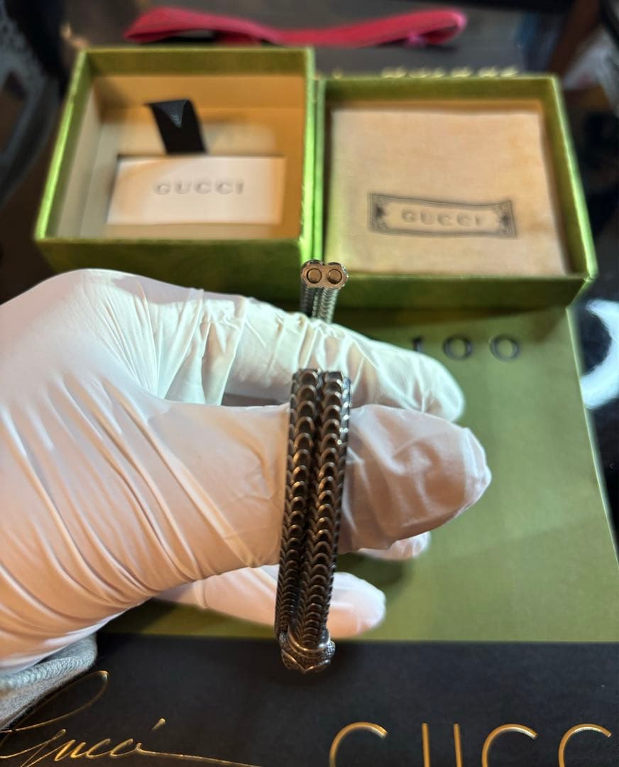 GUCCIガーデンスネークブレスレット18号Ag925 鑑定済 付属品完備