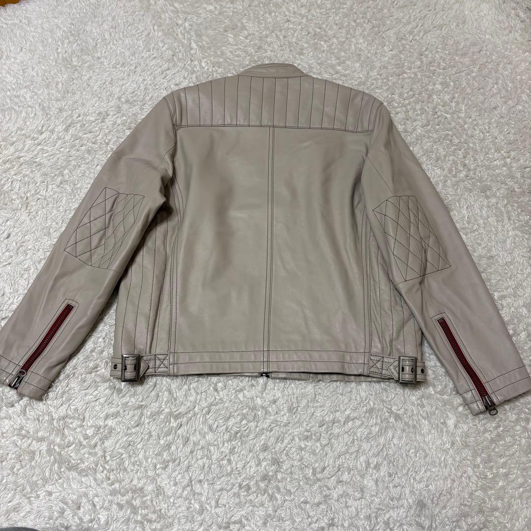 極美品　G-STAGE シングルライダースジャケット ライトグレー　羊革　M