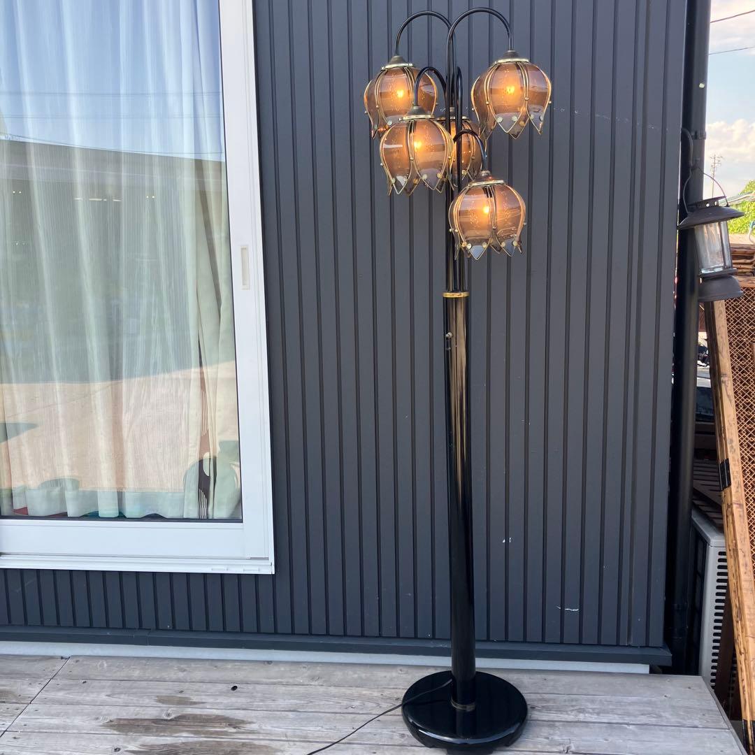 アンティーク ロータスモチーフ アイアンフレーム 5灯フロアライト スタンド