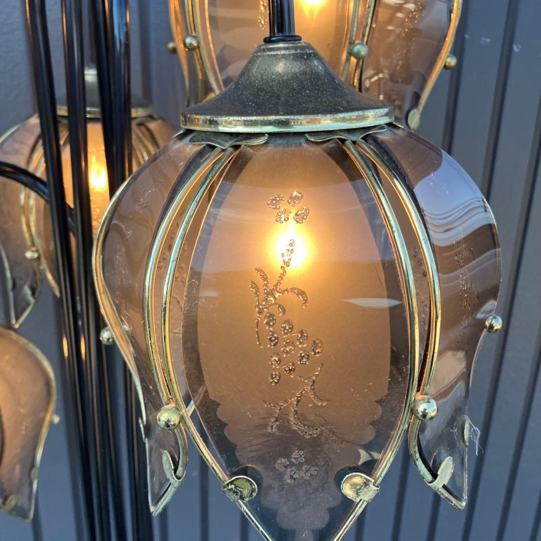 アンティーク ロータスモチーフ アイアンフレーム 5灯フロアライト スタンド