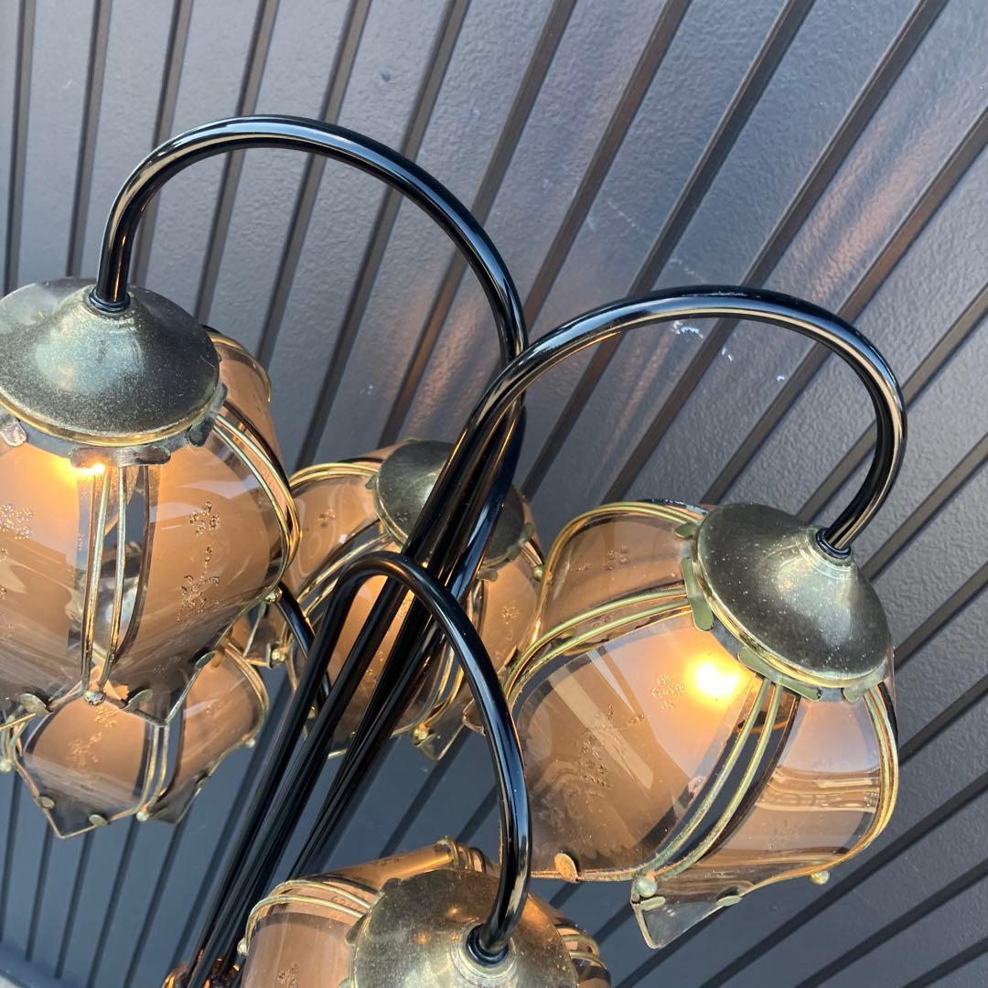 アンティーク ロータスモチーフ アイアンフレーム 5灯フロアライト スタンド