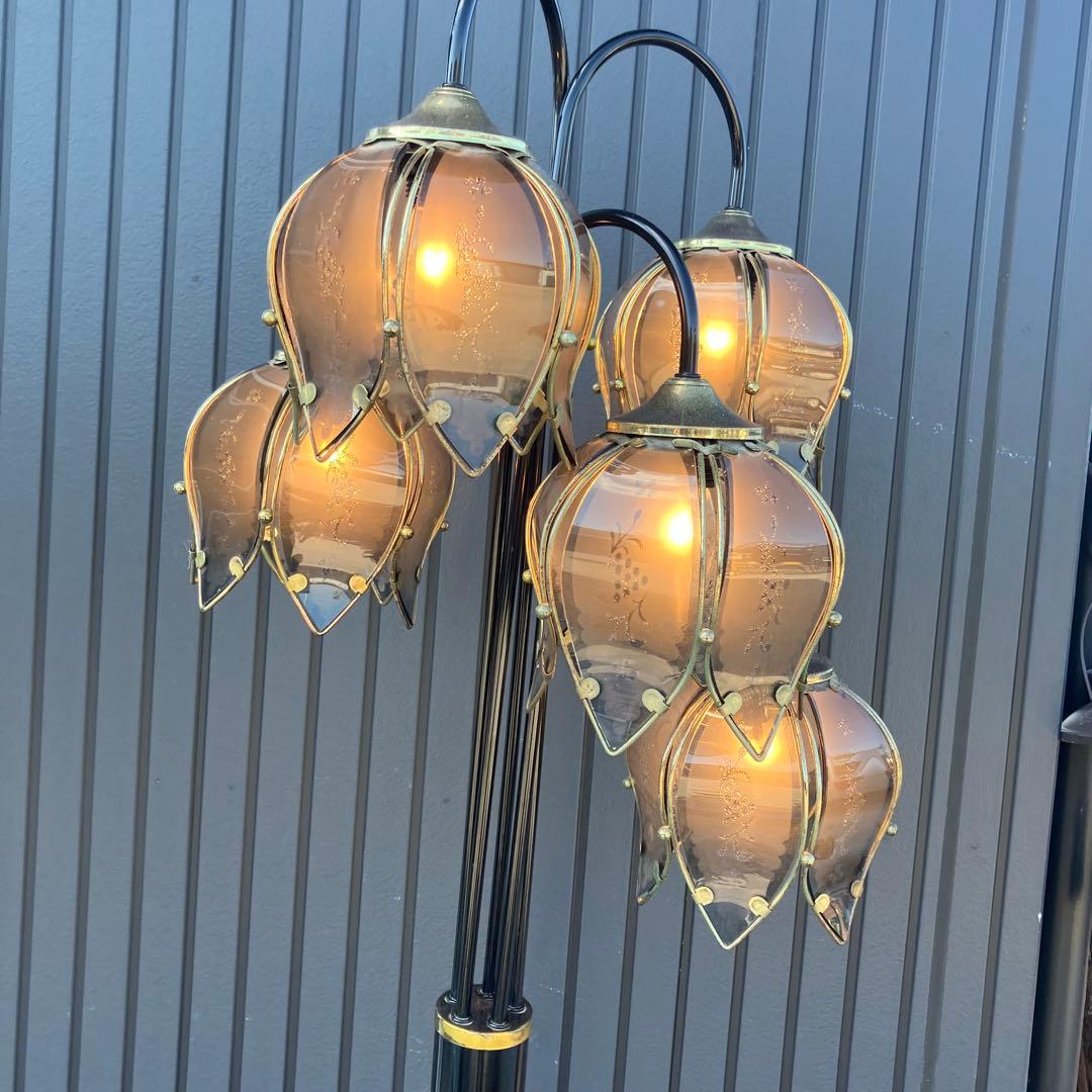 アンティーク ロータスモチーフ アイアンフレーム 5灯フロアライト スタンド