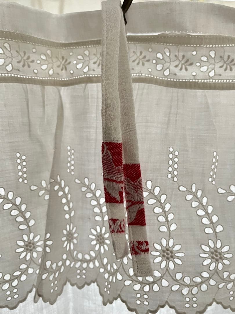 【美品】フランスアンティーク 手刺繍カットワークとフリル カフェカーテン