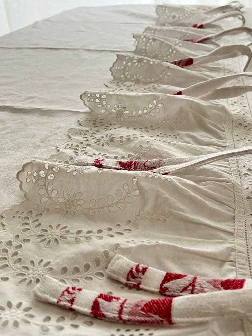 【美品】フランスアンティーク 手刺繍カットワークとフリル カフェカーテン