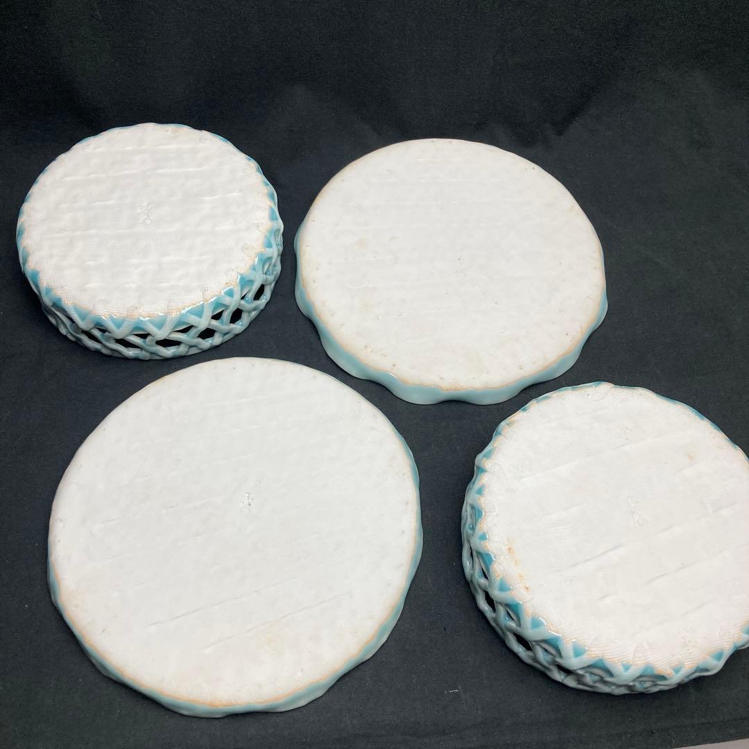 有田焼 真光窯 青磁籠目格子 菓子鉢 台付 2客セット