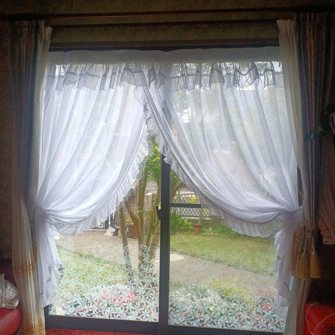 スタイルカーテン【クロスオーバーレースフリルデザイン　スモックギャザータイプ】