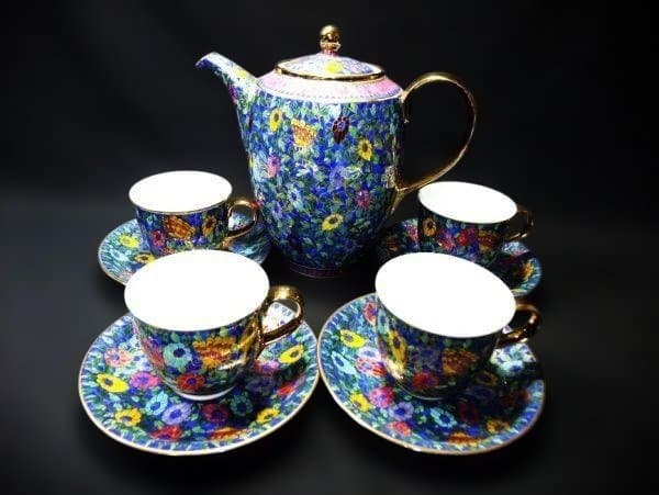 ベンジャロン焼 タイ王室御用達 金彩 花柄ティーセット