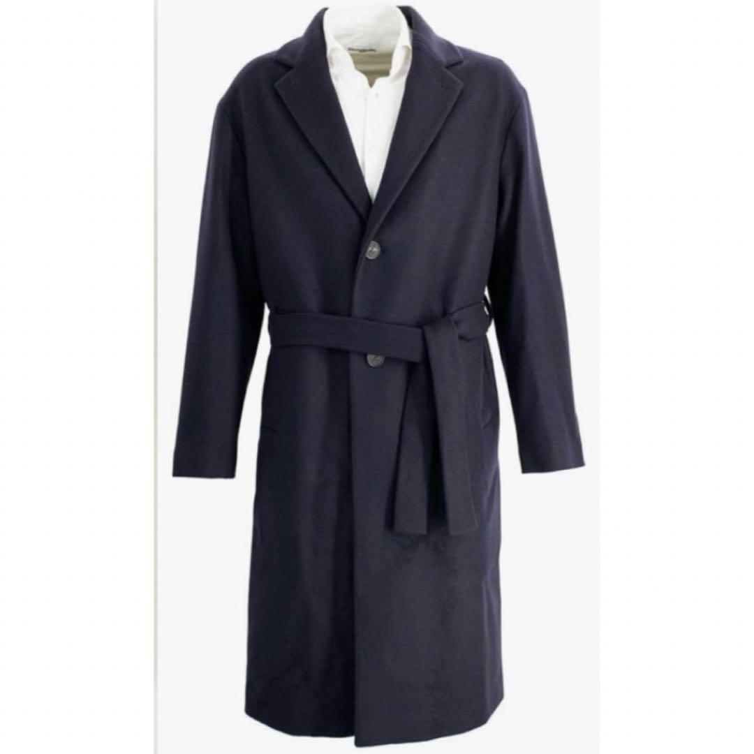 美品 hevo 48 L ネイビー ベルテッドコート 48 メンズビギ別注