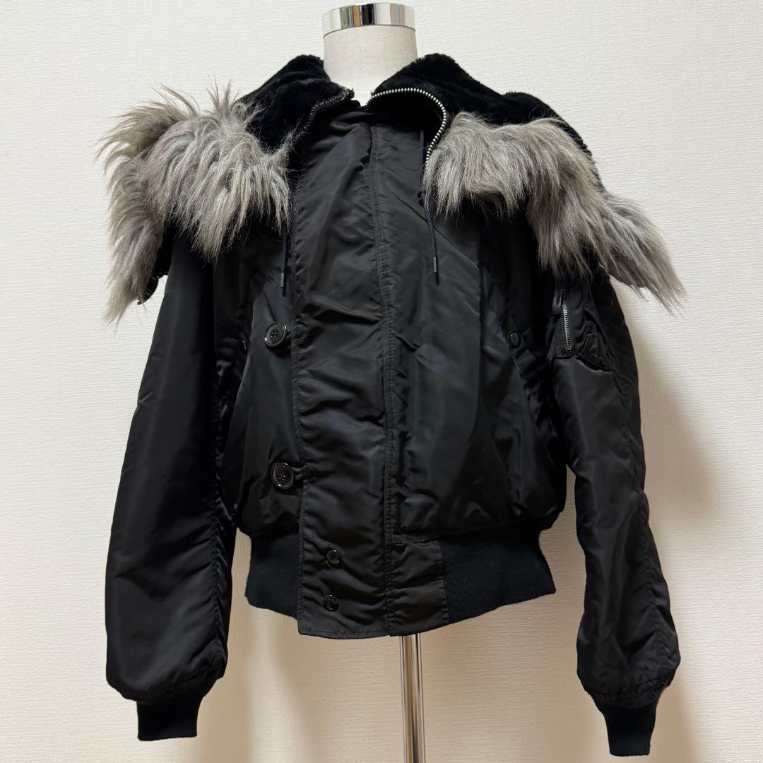 80s〜90s　アルファ　N-2B　USA製　短丈　Y2K　3本線タグ　黒　L