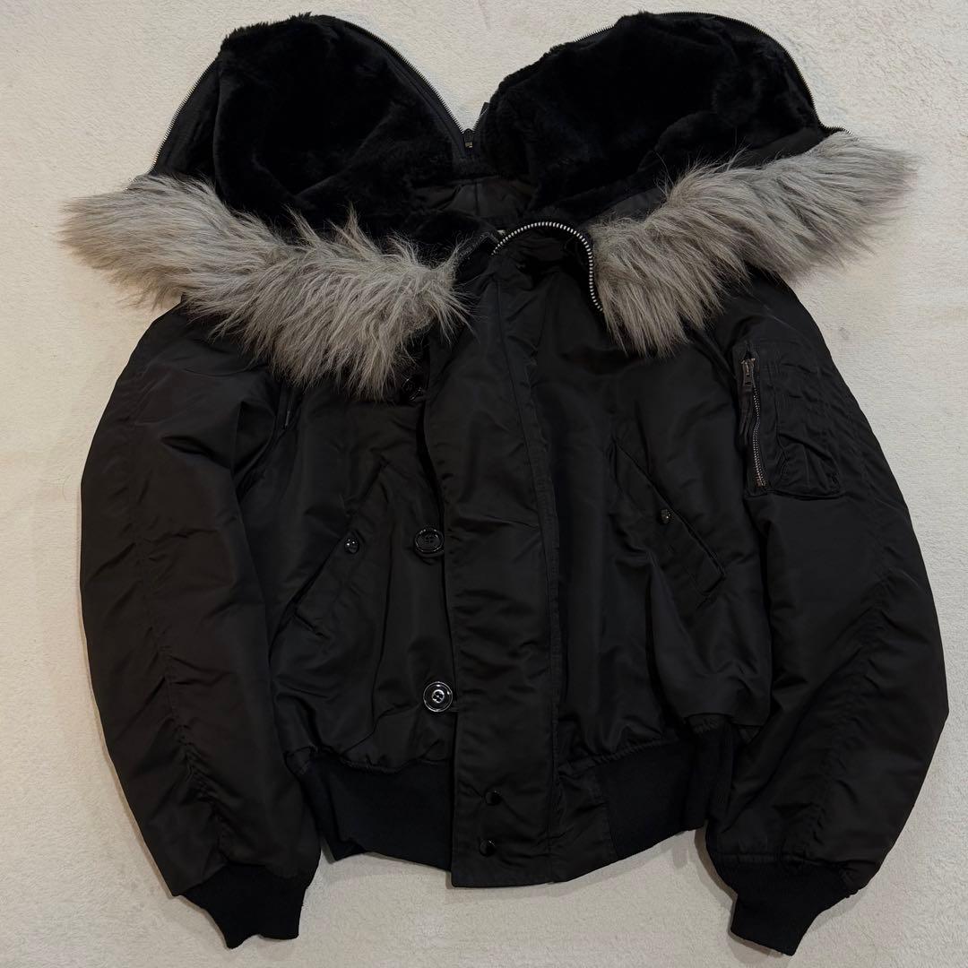 80s〜90s　アルファ　N-2B　USA製　短丈　Y2K　3本線タグ　黒　L