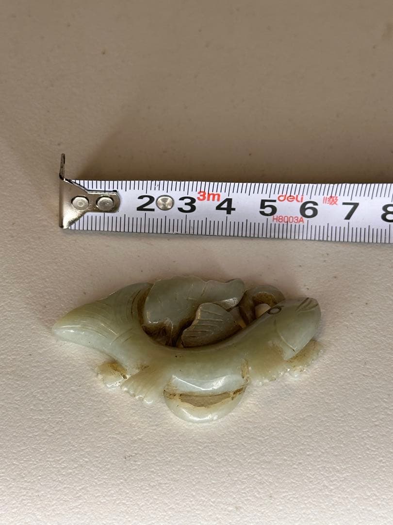 清時代 青玉 魚形彫刻 玉器 中国古美術 時代物 置物