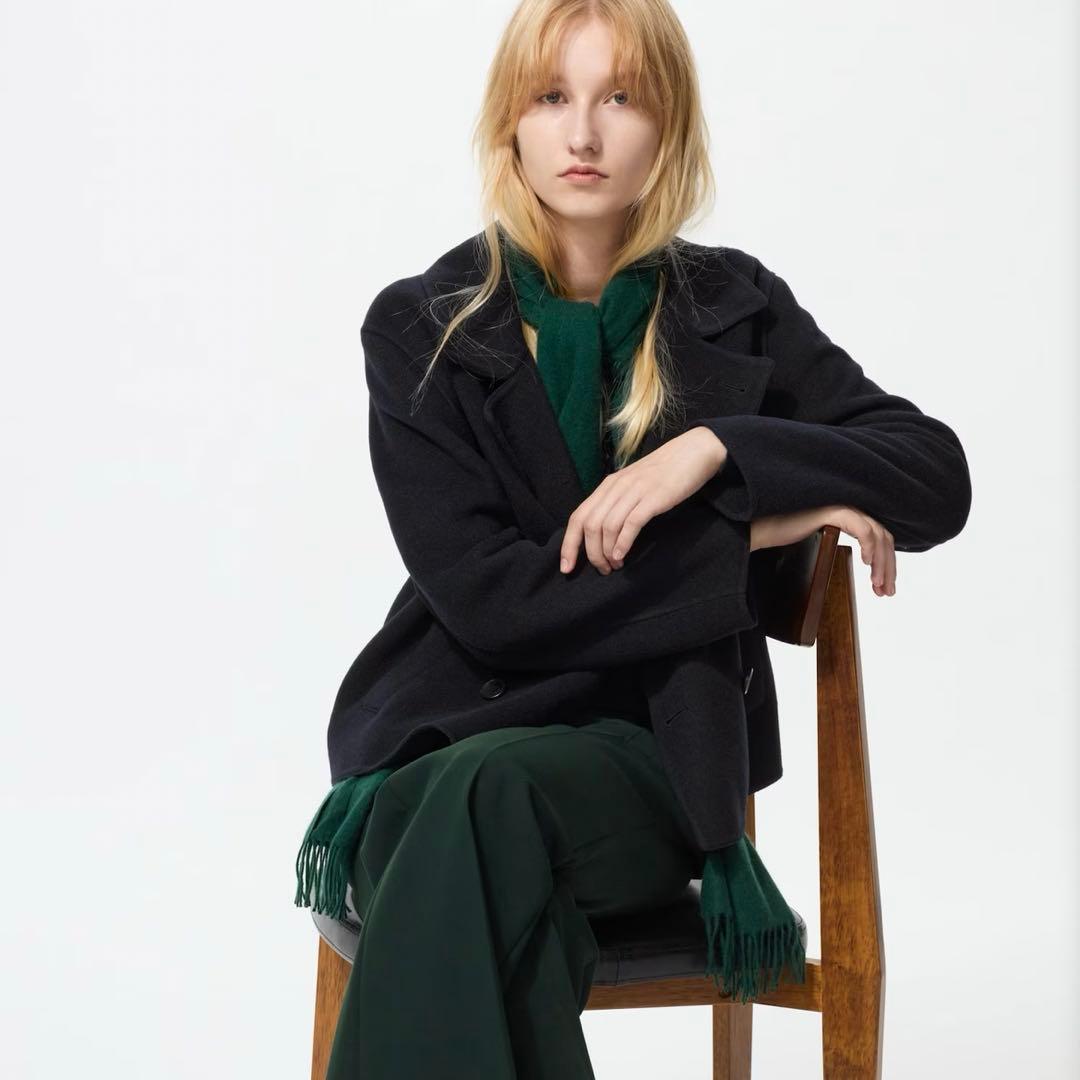 ダブルフェイスショートコートリラックスフィット ネイビー L